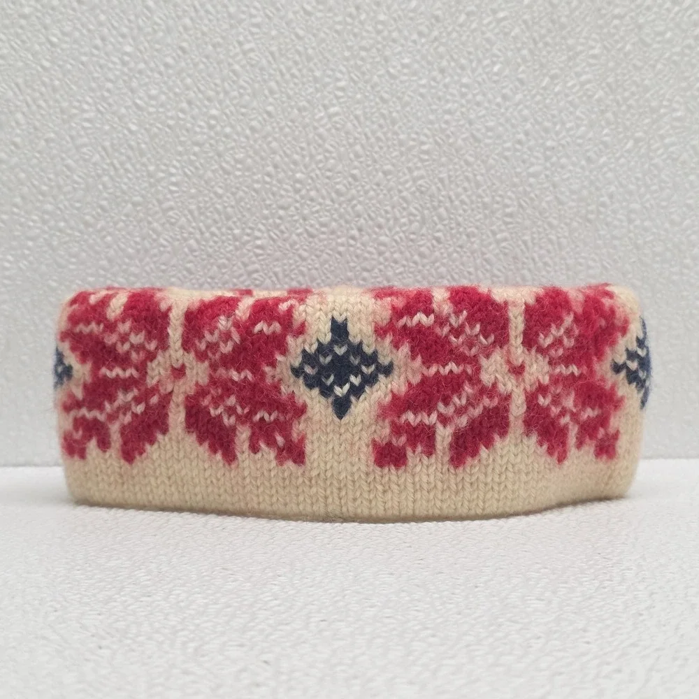 Vintage Eddie Bauer Wool White Red Blue Winter Headband